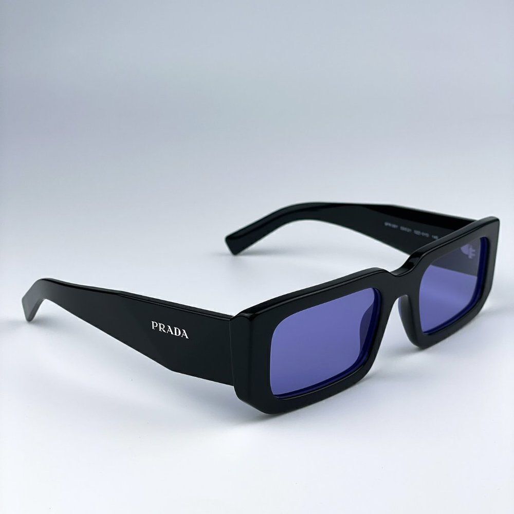NEW Prada PR06YS 02Z01O Black Blue Rectangle Unisex Sunglasses